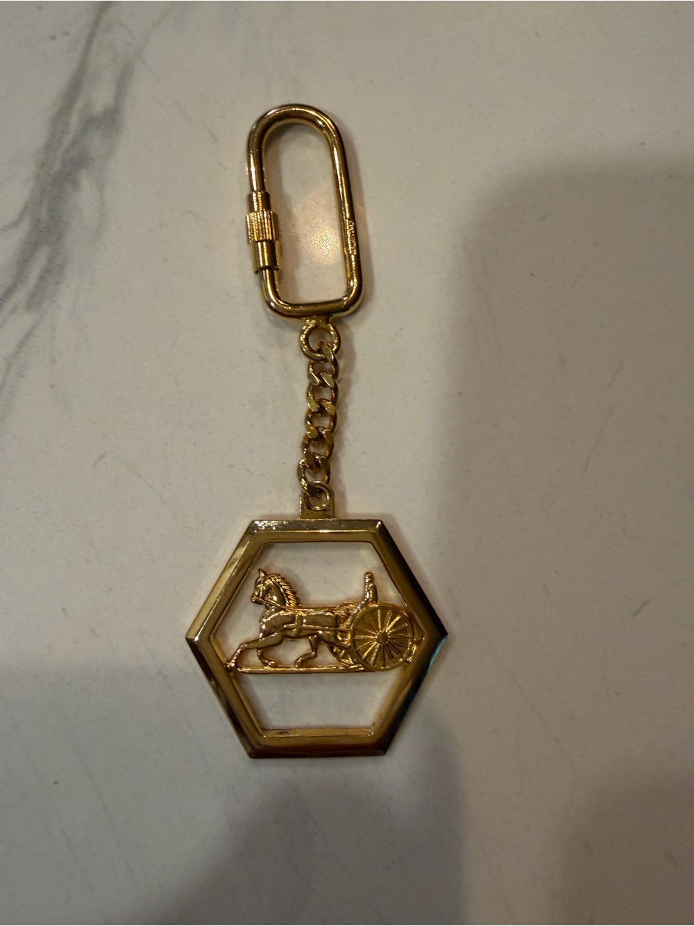 Celine Gold Hexagon Horse & Cart Keychain Charm